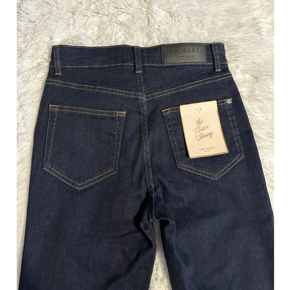 Ted Baker Classic Skinny Dark Wash Jeans Star Printed Cuff - Picture 11 of 13